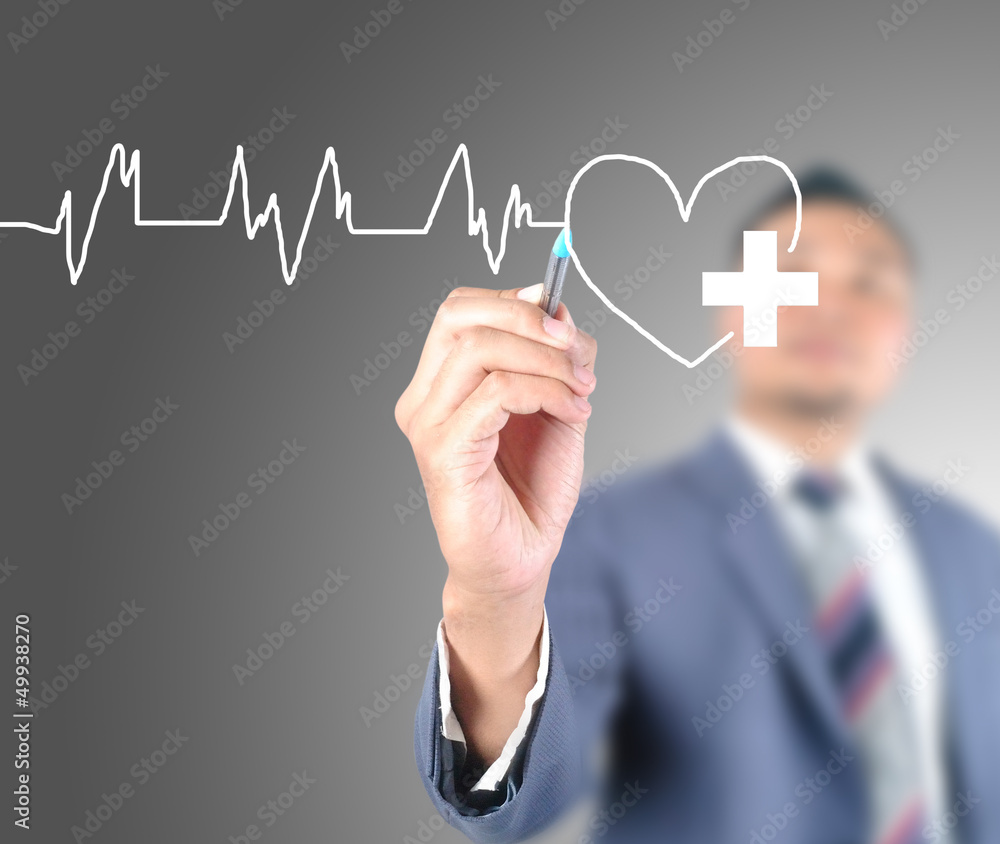 Fototapeta premium business man drawing health care of heart