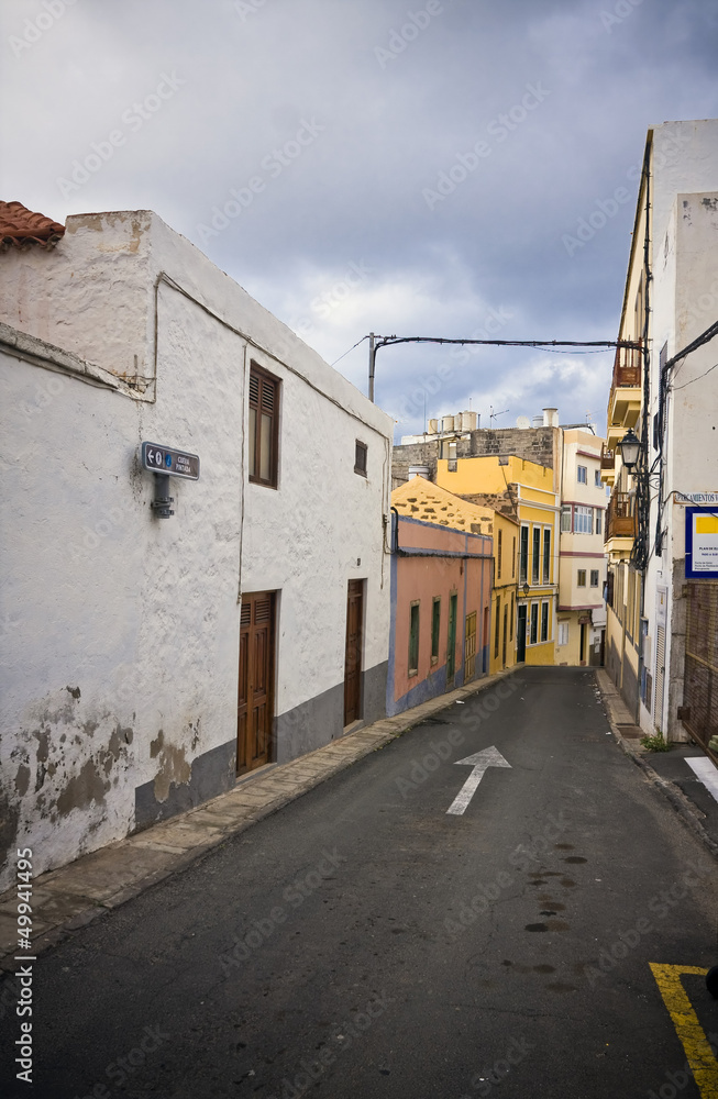 Typical canarian street in Arucas city, Gran Canaria, Spain