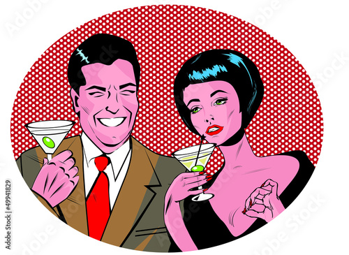 Couple With Cocktails Toasting - Retro Clip Art