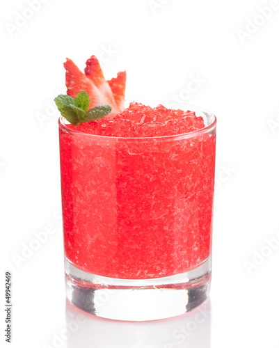 Strawberry slushie cups decorated with mint isolated