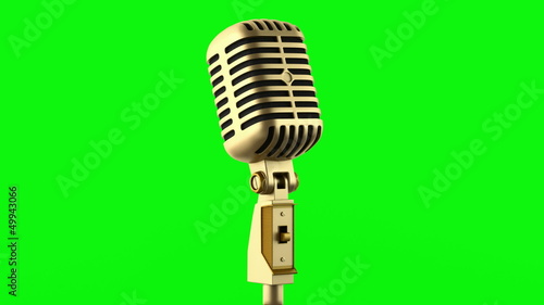 golden vintage microphone loop rotate on green chromakey