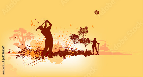 Golf Silhouettes in yellow background