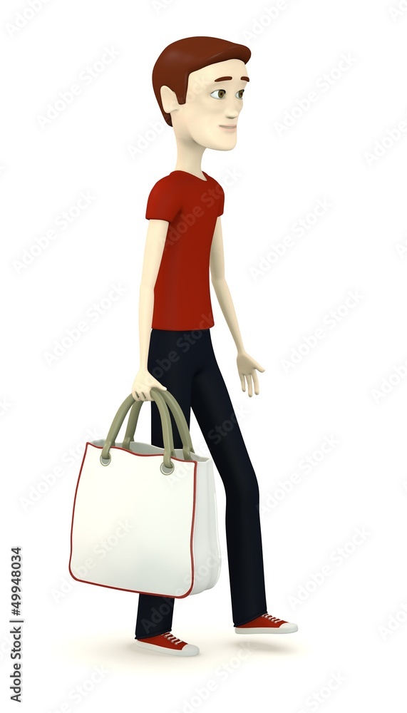 3d render of cartoon character with shopping bag