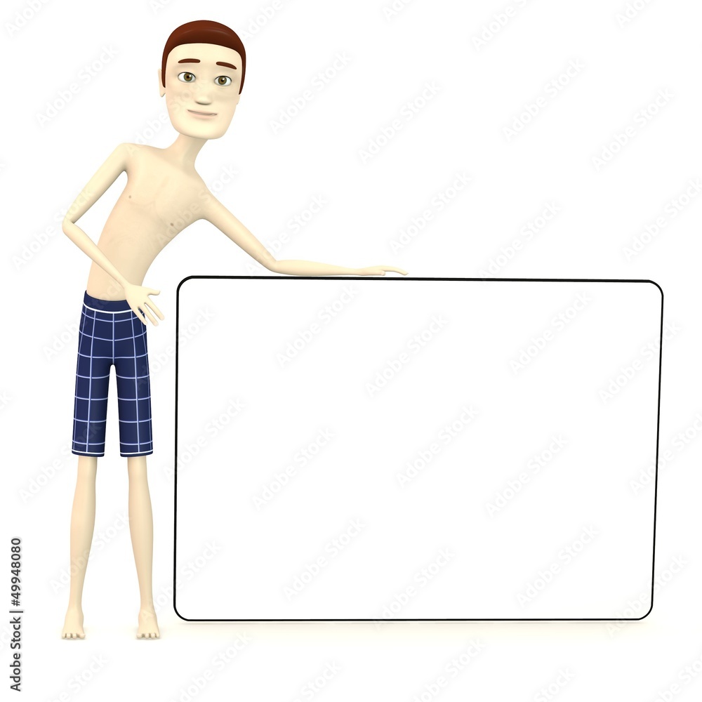 3d render of male swimmer with empty board