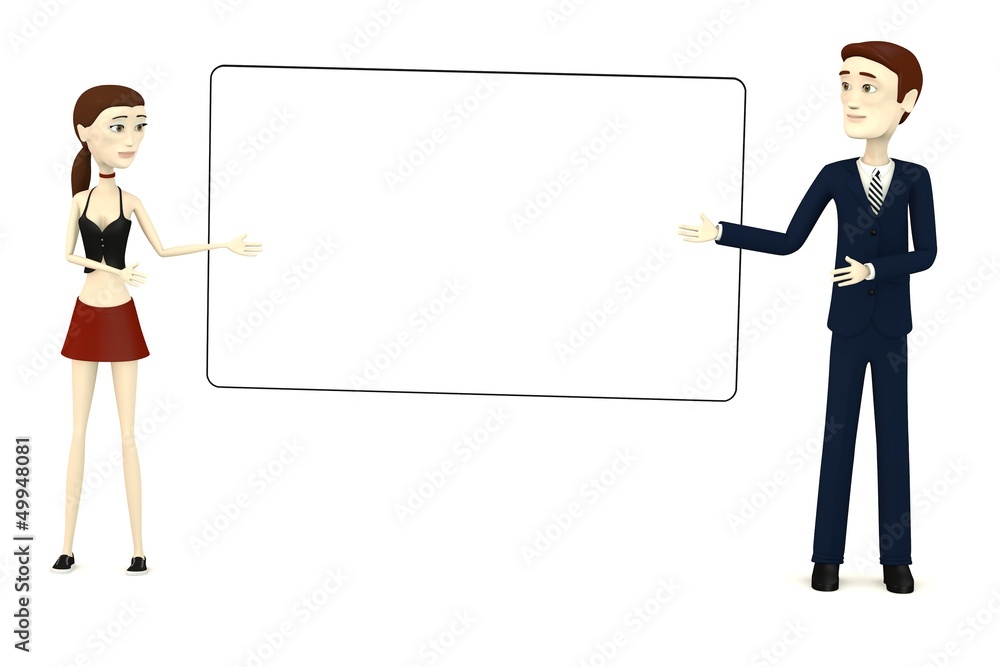 3d render of cartoon characters with empty board