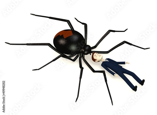 3d render of cartoon character with black widow spider