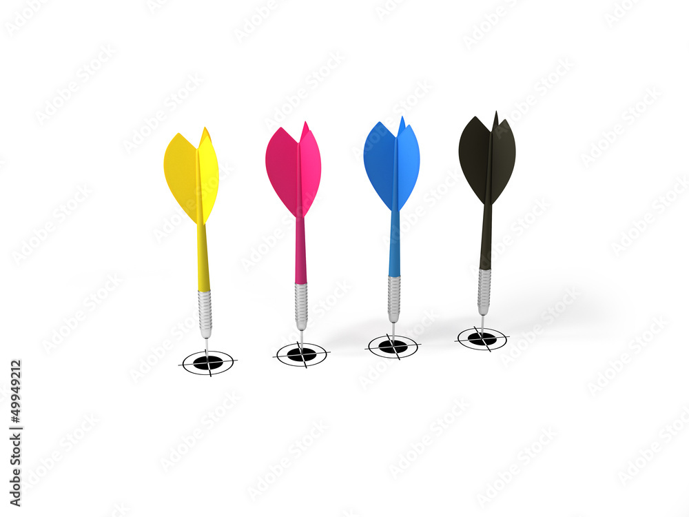 Couleurs primaires 4 flechettes croix de coupe fond blanc Couleurs primaires 4 flechettes croix de coupe fond blanc