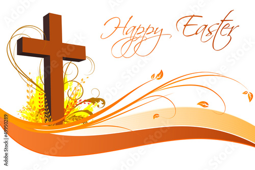 Frohe Ostern Floral mit einem Kreuz