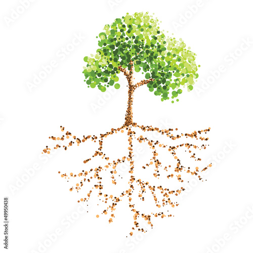 dot painting tree and root