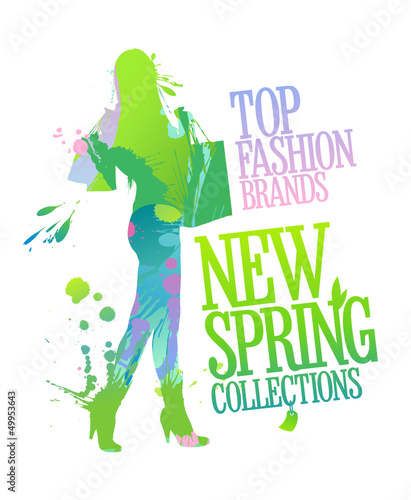 New spring collections design template with shopping woman silho