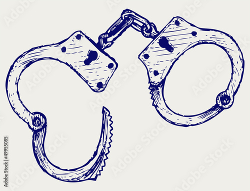 Metallic handcuffs. Doodle style