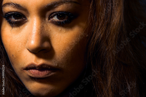 Depressed girl with bad make-up concept