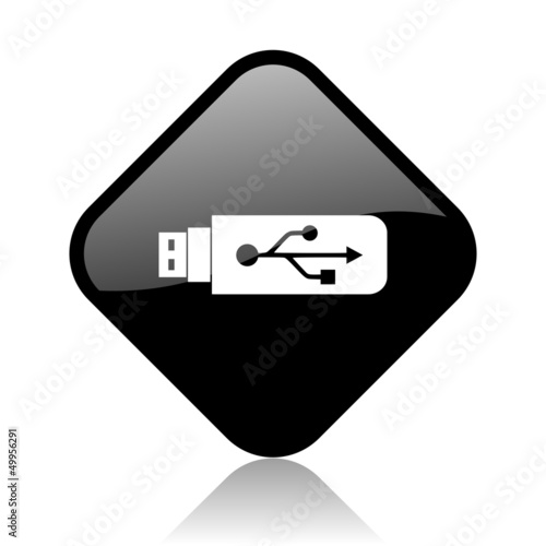 usb black square glossy internet icon