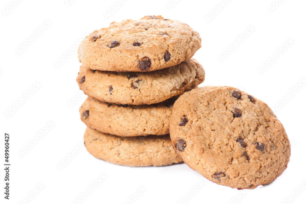 Chocolate chip cookies isolated on white background. Chocolate chip cookies isolated on white background.