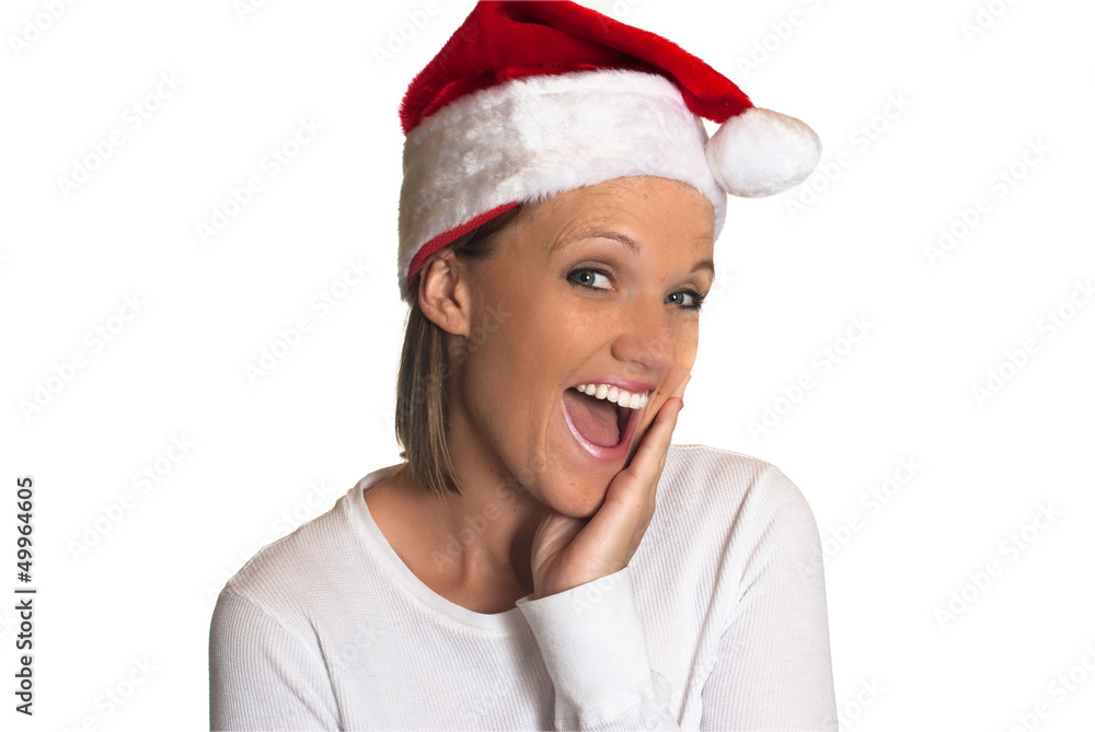 Woman in santa hat surprised. Woman in santa hat surprised.