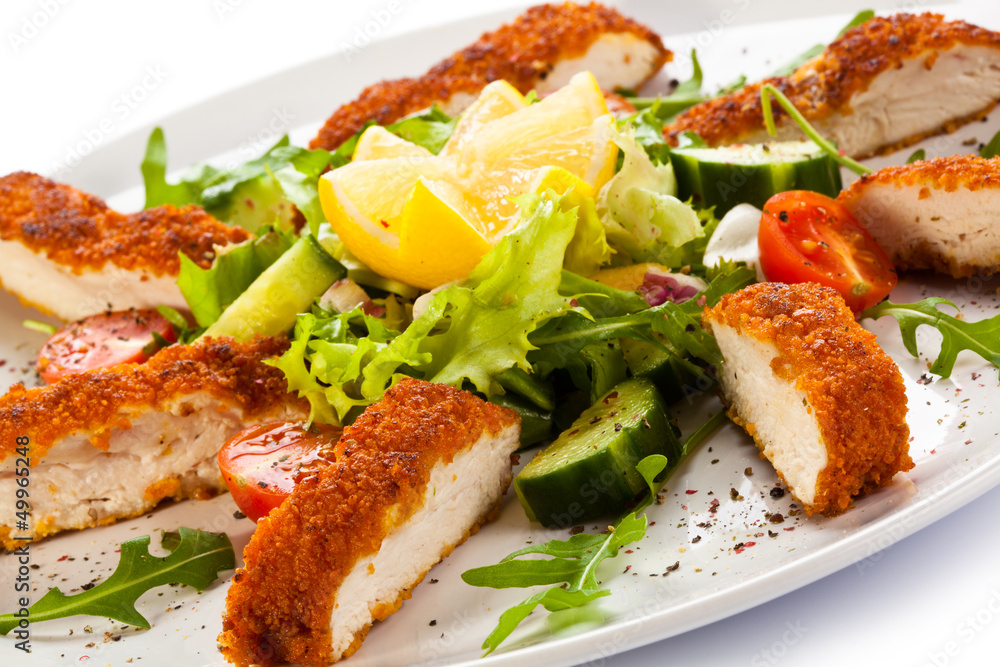 Fried chicken breast and vegetables Fried chicken breast and vegetables