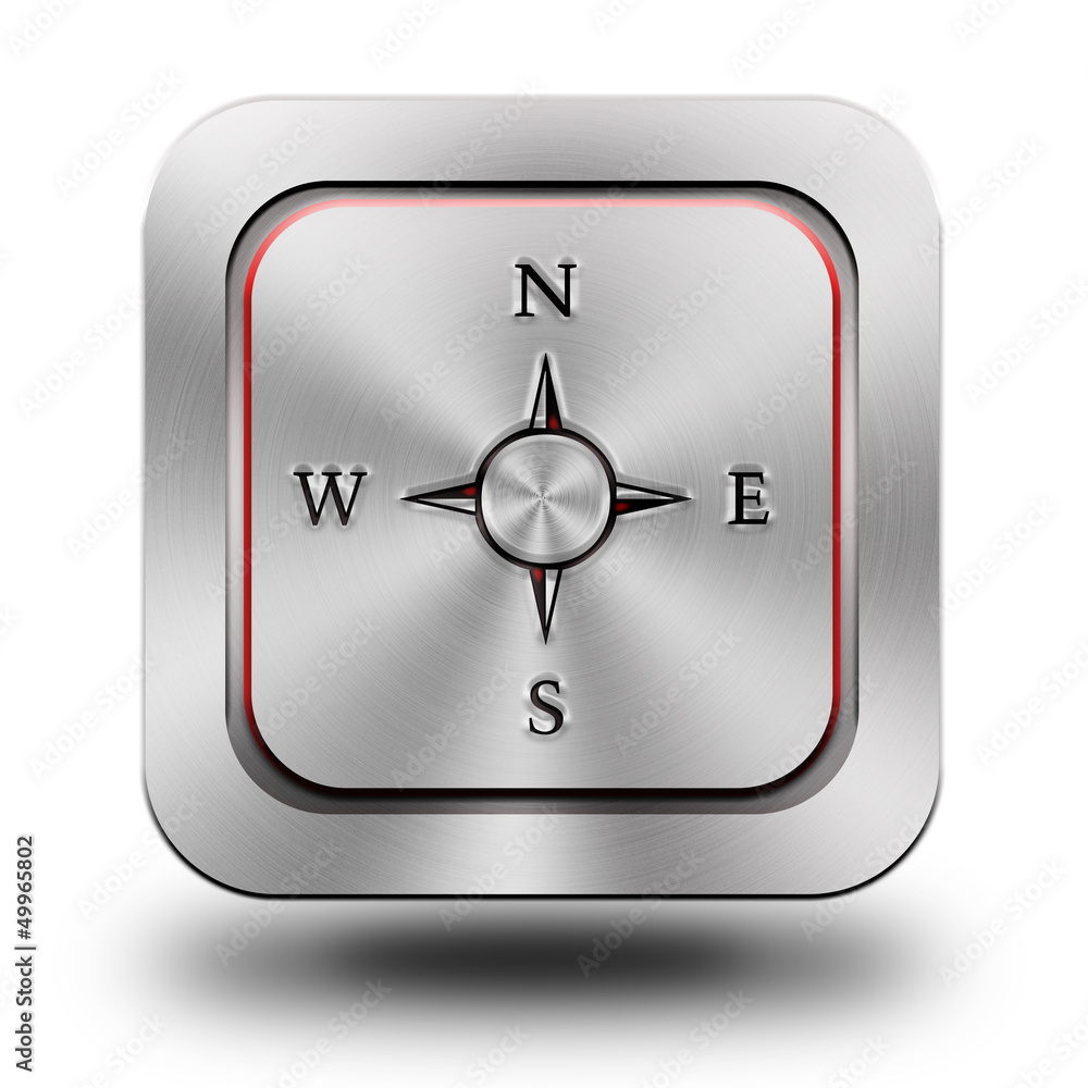 Compass aluminum glossy icon, button - obrazy, fototapety, plakaty 