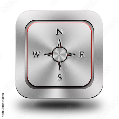 Compass aluminum glossy icon, button