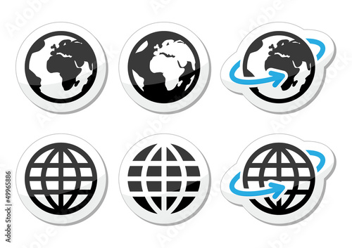 Globe earth vector icons set with reflection