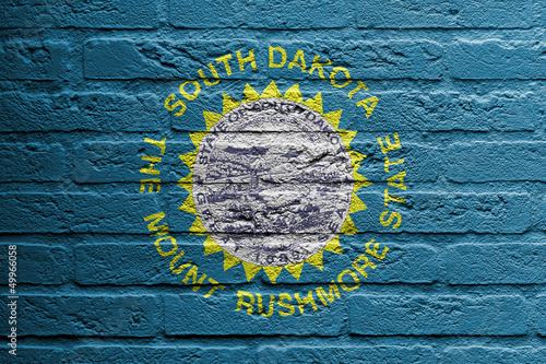 Brick wall with a painting of a flag, South Dakota