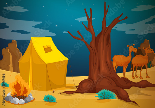 A tent with a camp fire