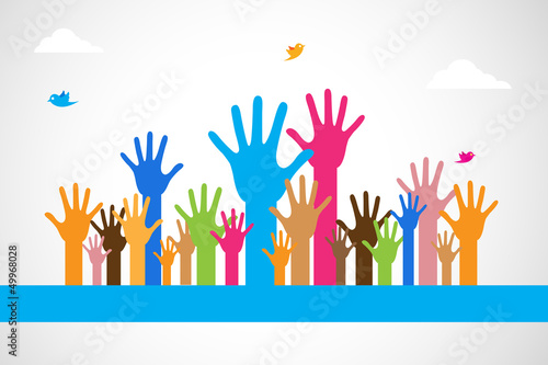 Vector Colorful Raised Hands