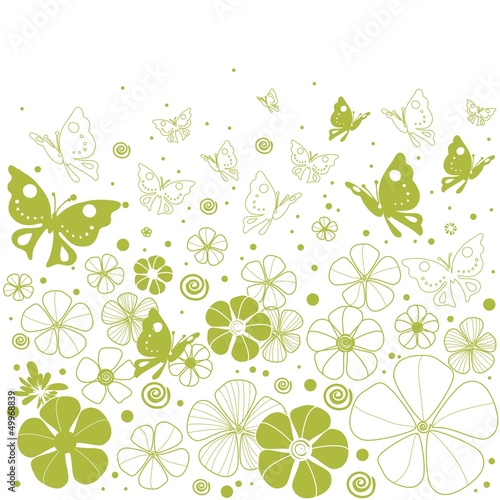 greeting card with butterflies and flowers