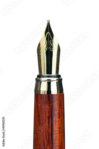 gold fountain pen nib isolated on white background