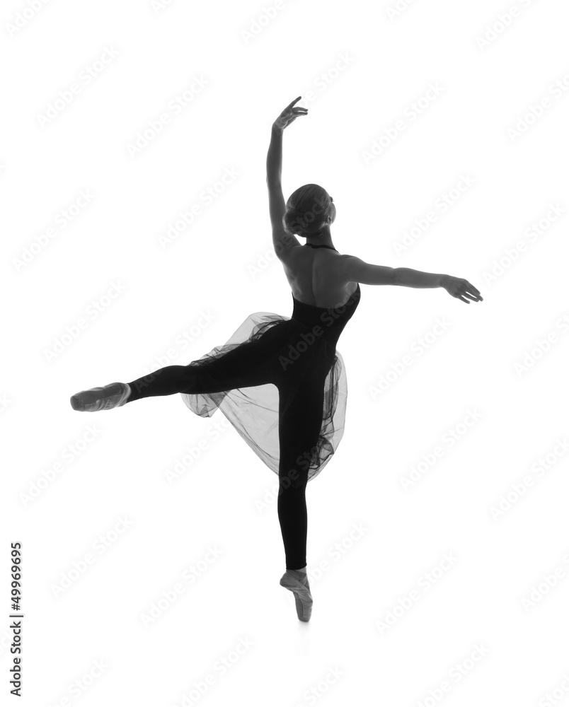 Black and white trace of a young and beautiful ballet dancer