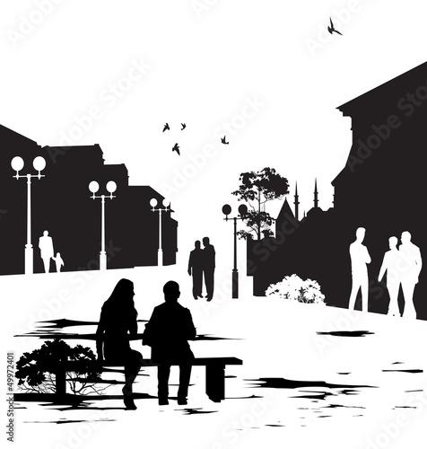 people in city park