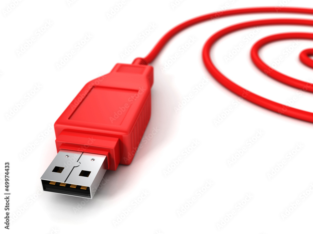 red computer usb spiral cable on white red computer usb spiral cable on white