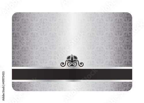 Luxury silver card with vintage pattern and black label