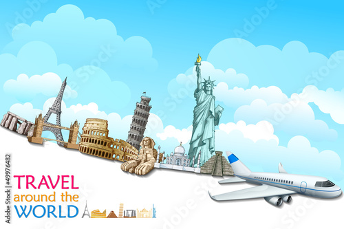 vector illustration of historical monument with airplane