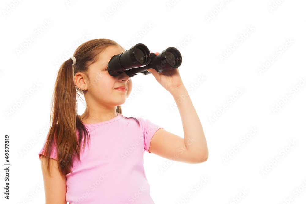 Girl with ponytails with binoculars Girl with ponytails with binoculars