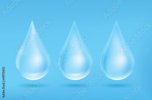 Vector illustration of a set blue shiny water drops