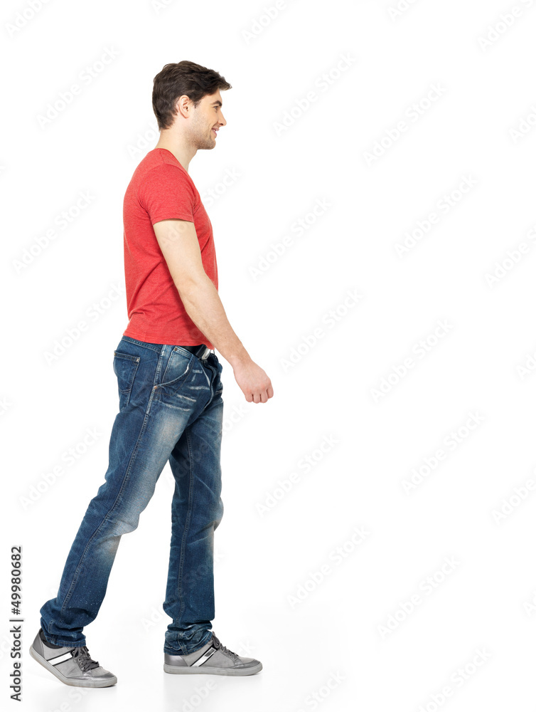 Full portrait of smiling walking man Full portrait of smiling walking man