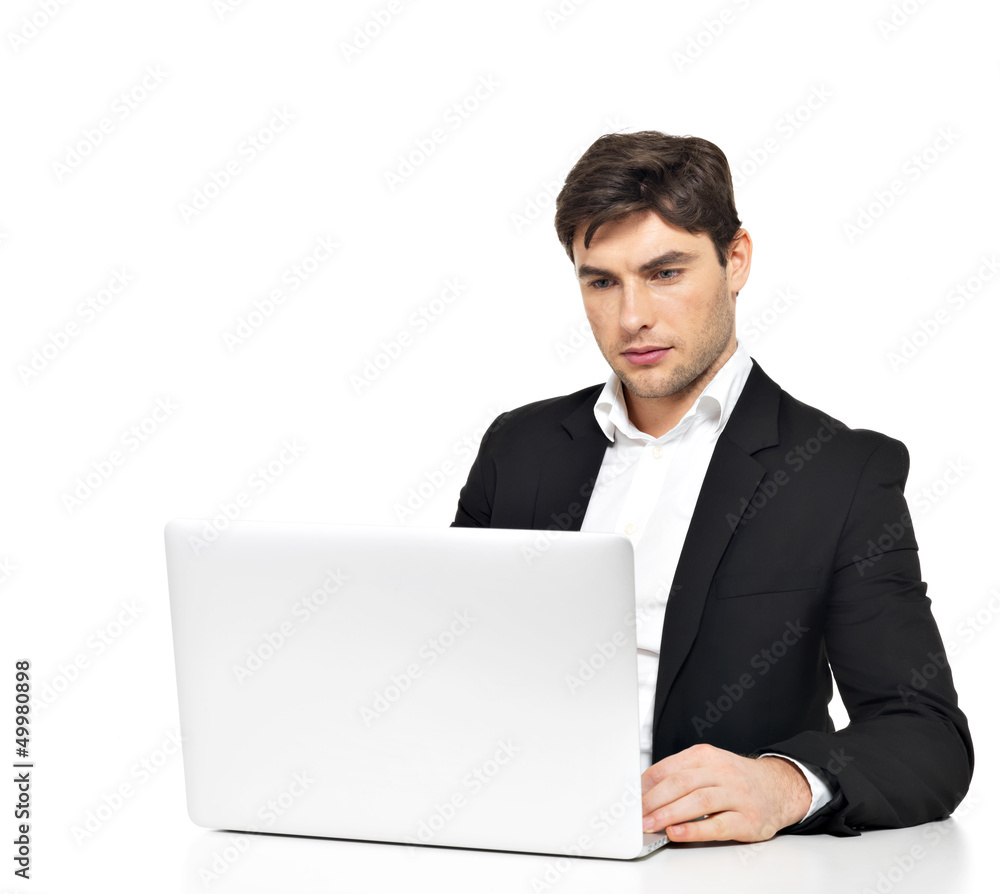 office worker with laptop sitting on the table office worker with laptop sitting on the table