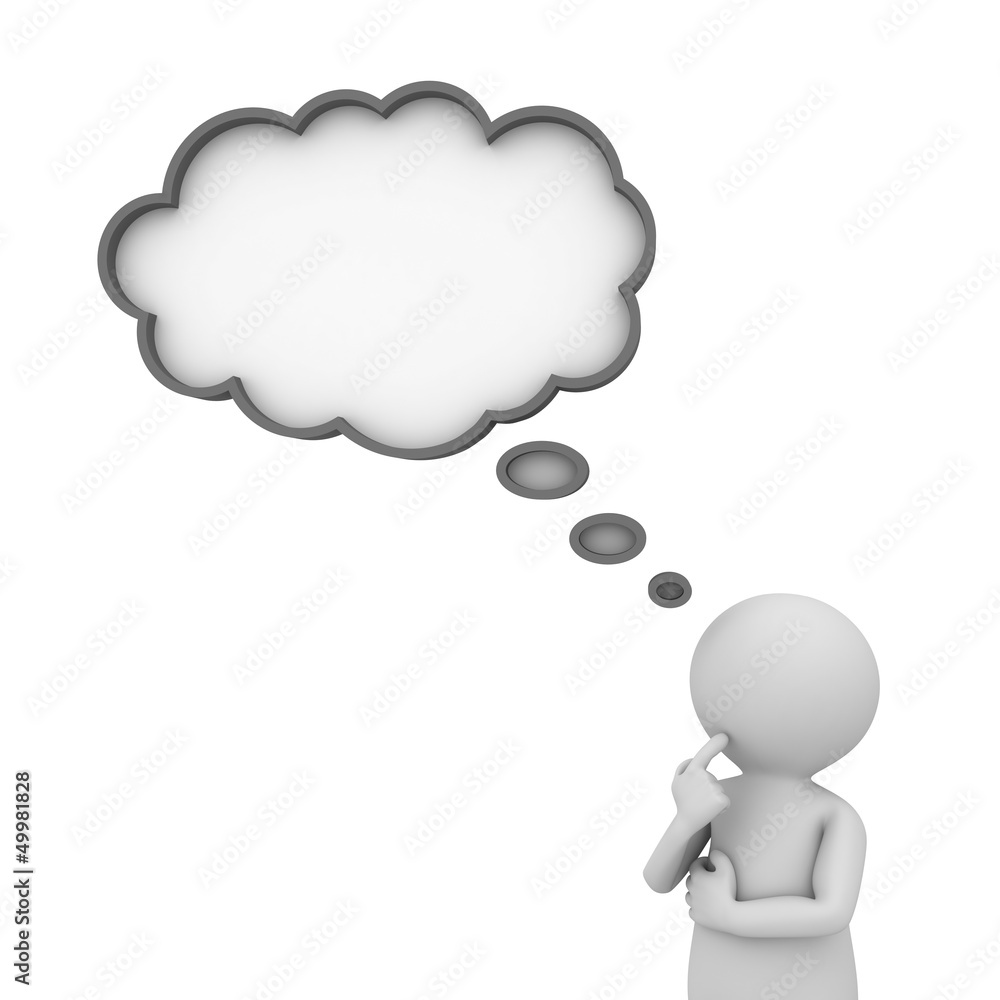 3d Man Thinking With Blank Thought Bubble Over White Background Stock 