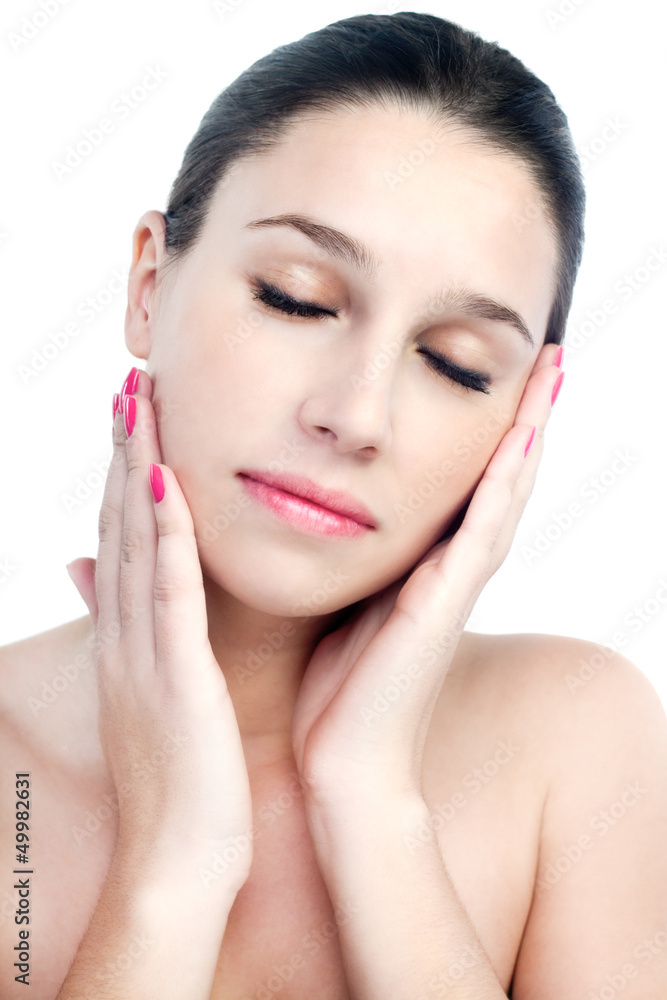 Portrait of beautiful young woman with clean skin