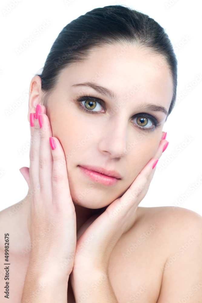 Portrait of beautiful young woman with clean skin
