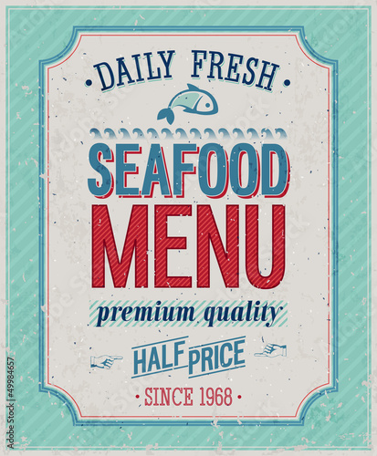 Vintage SeaFood Poster. Vector illustration.