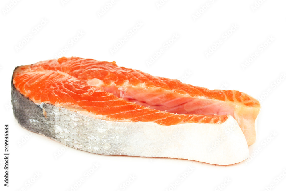 Piece of red fish isolated on white Piece of red fish isolated on white