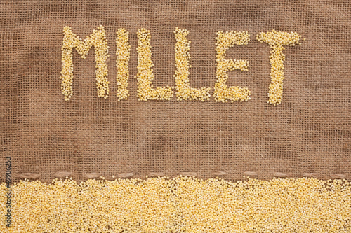 Word millet written on burlap photo