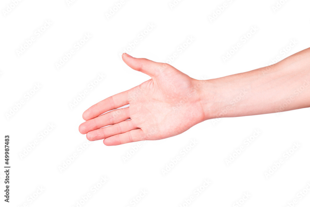 Male hand stretching for handshake