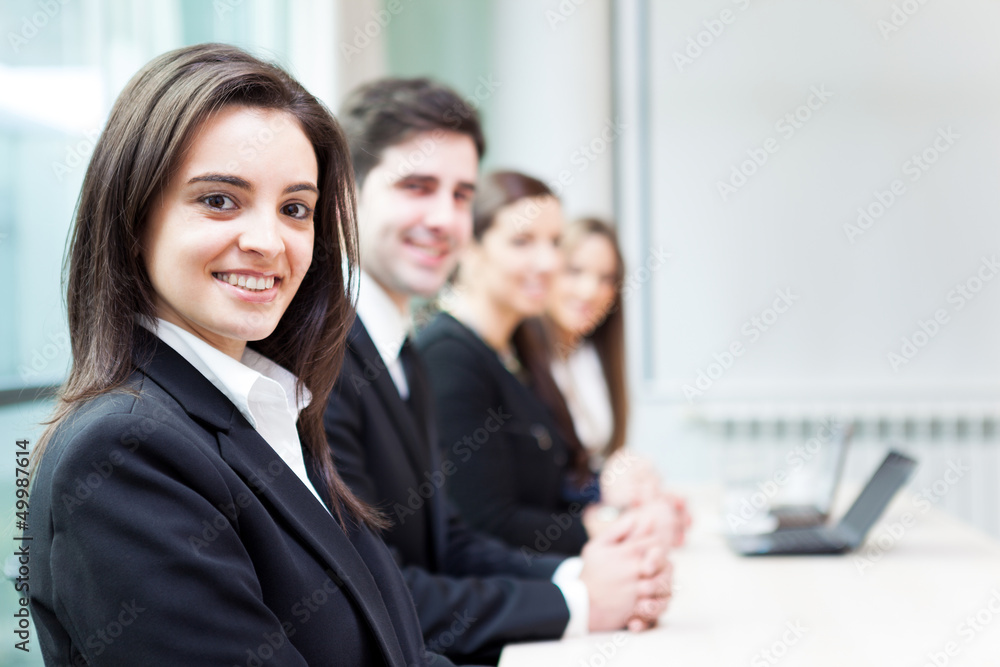 Group of business people smiling at the office lined up Group of business people smiling at the office lined up