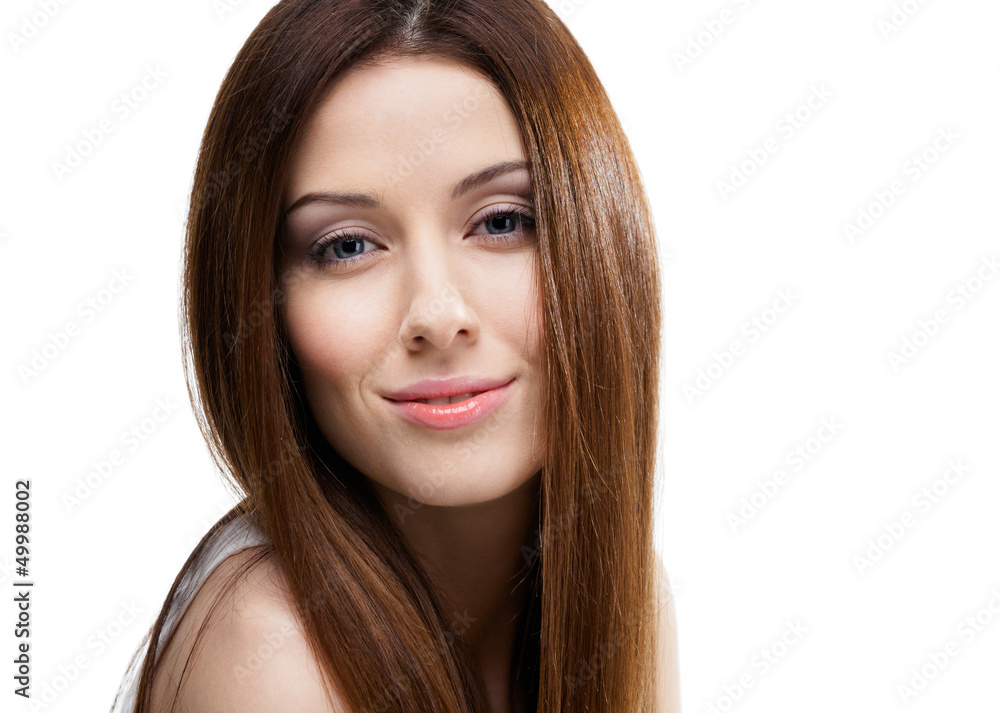 Portrait of woman with creamy complexion, isolated on white Portrait of woman with creamy complexion, isolated on white
