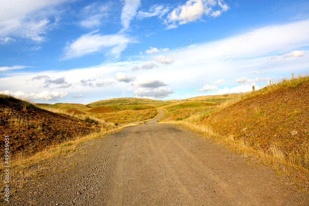 Beautiful rural landscape with windmills