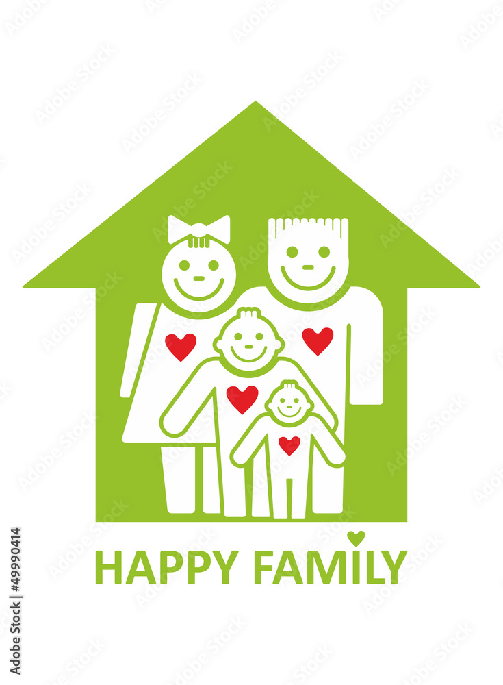 House symbol with a happy family.
