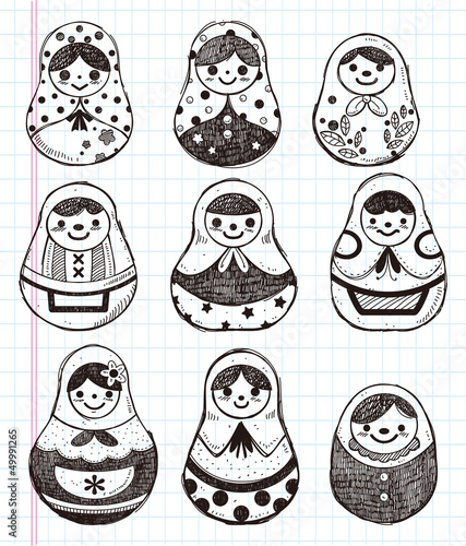 doodle Russian Doll element icon set