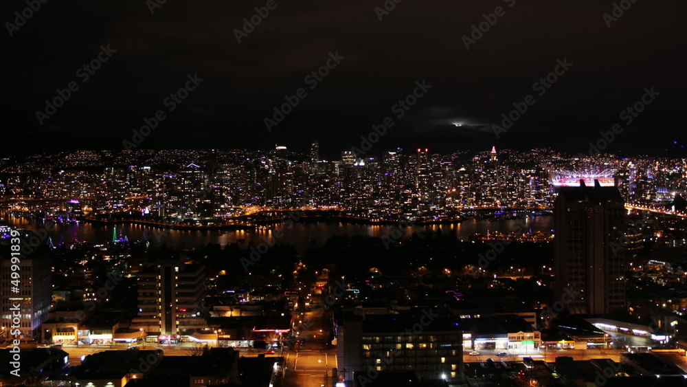 Downtown Vancouver at night. Looking north. Timelapse. Downtown Vancouver at night. Looking north. Timelapse.